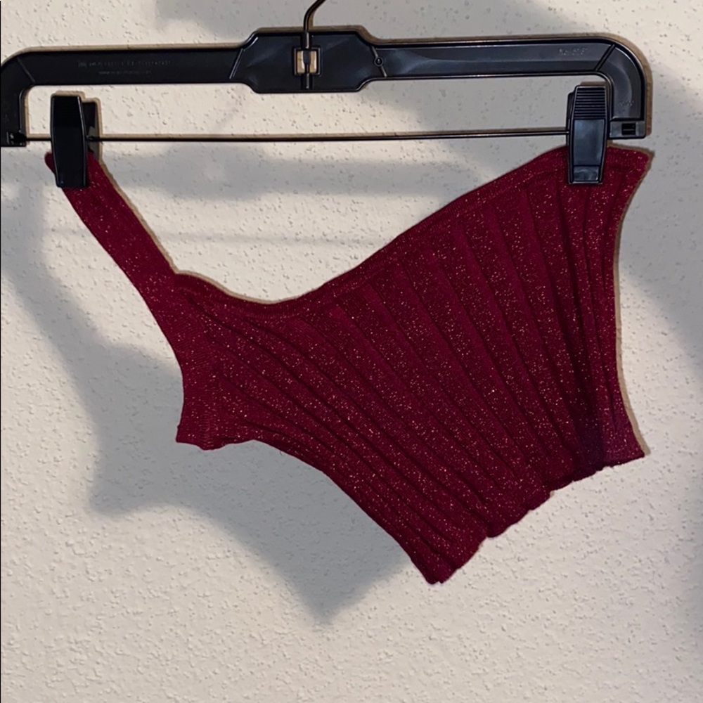 Super down one shoulder sparkly dark pink top